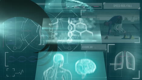 animación de diversos datos biológicos que se mueven en pantallas