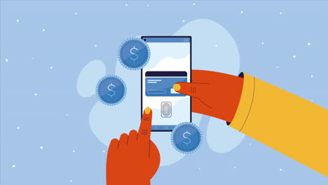 smartphone device with credit card animation