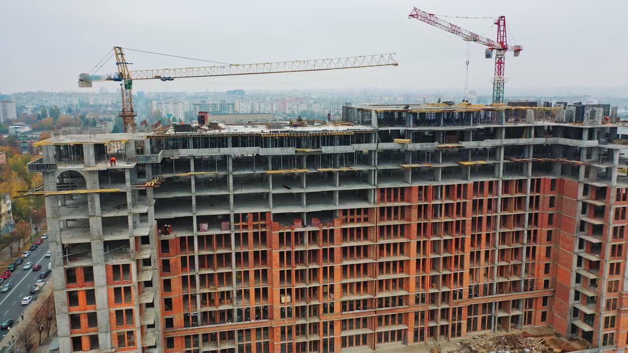 Construction of a residential apartment complex. Aerial view.