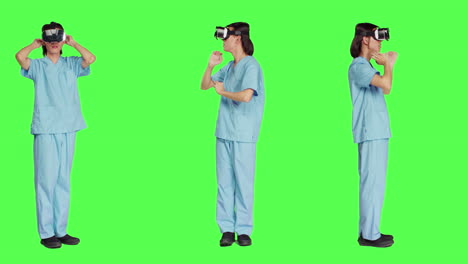 Joven-Enfermera-Utiliza-Casco-De-Realidad-Virtual