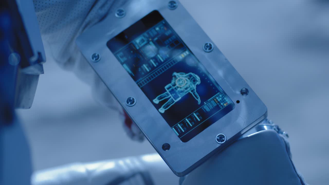 astronauta usando la pantalla táctil