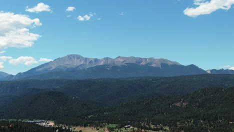 aerial of majestic pikes peak outside of colorado springs, pan around