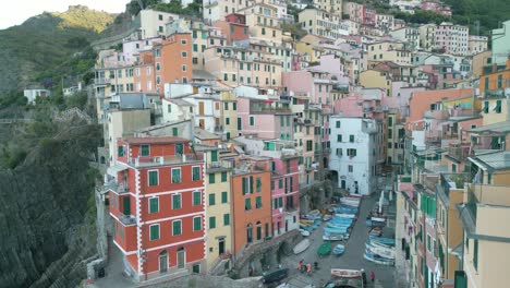 Aerial-Boom-Shot-Reveals-Picturesque-Cinque-Terre-Town-in-Summer