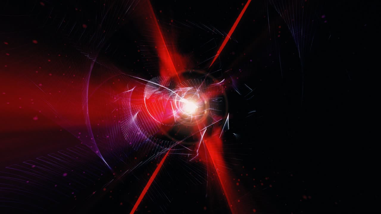 추상적인 모션 그래픽: 현대적인 반이는 디지털 기하학 사이버 공간 가상 터널로 날아가는 끊임없는 루프 4k 3d 렌더링 sf 기술 미래의 소용돌이 터널 애니메이션 배경