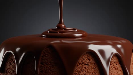 indulgent chocolate cake creation: a close-up view of decadent drizzling chocolate ganache over the soft, chocolatey texture, perfect for dessert lovers