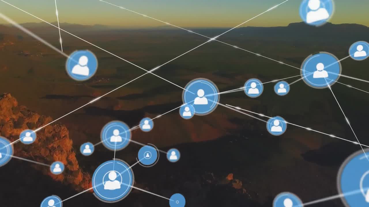 animación de la red de conexiones con iconos sobre el cañón