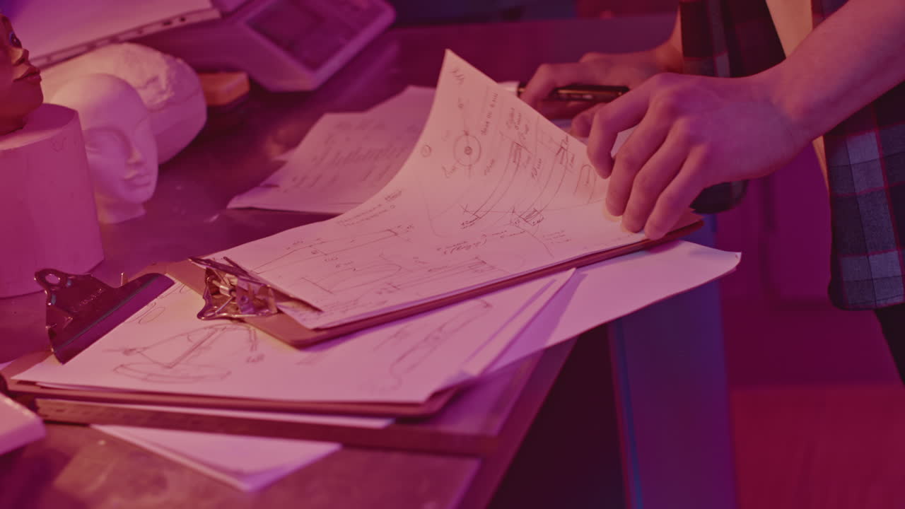 artista trabajando en bocetos de diseño en un estudio