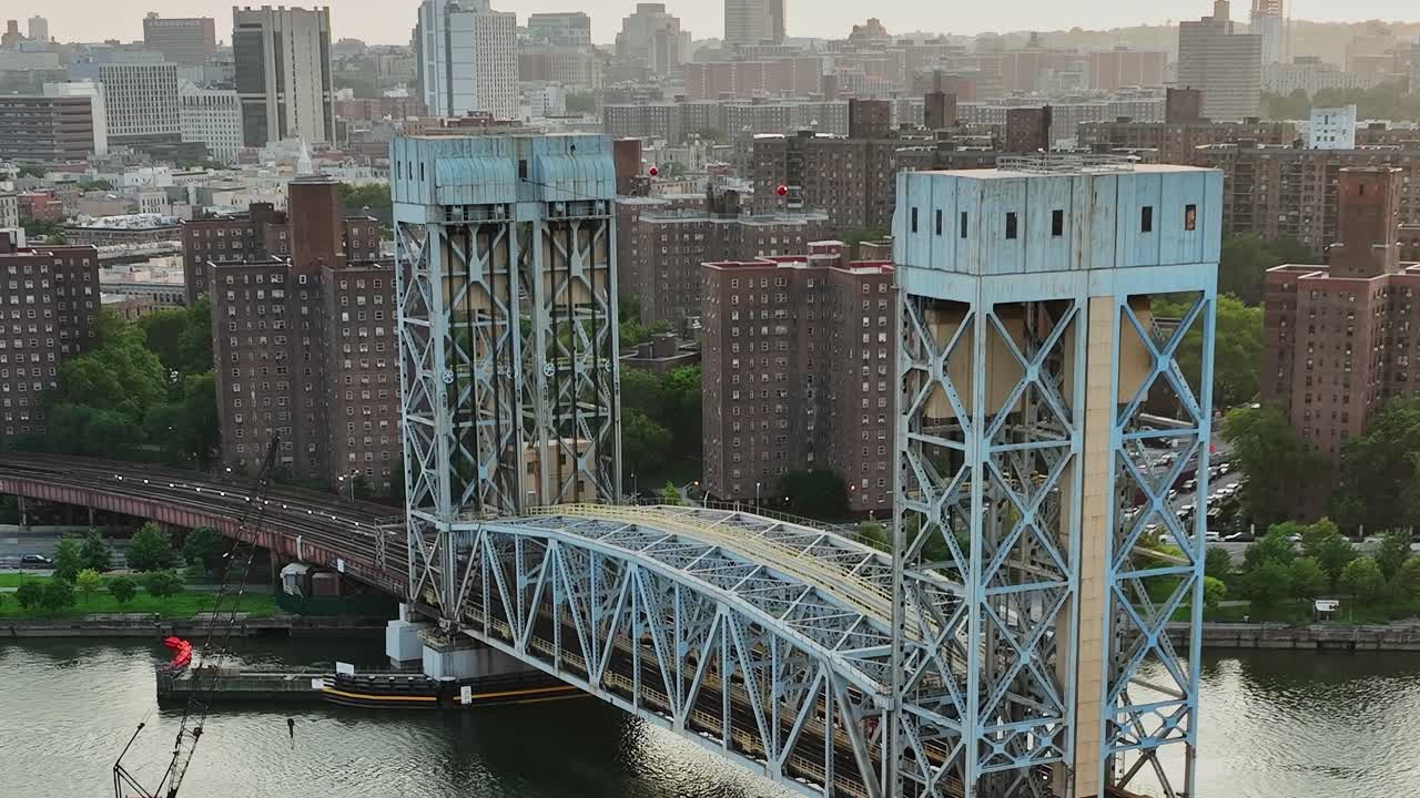 Elevated view of the iconic bridge in New York City during sunset