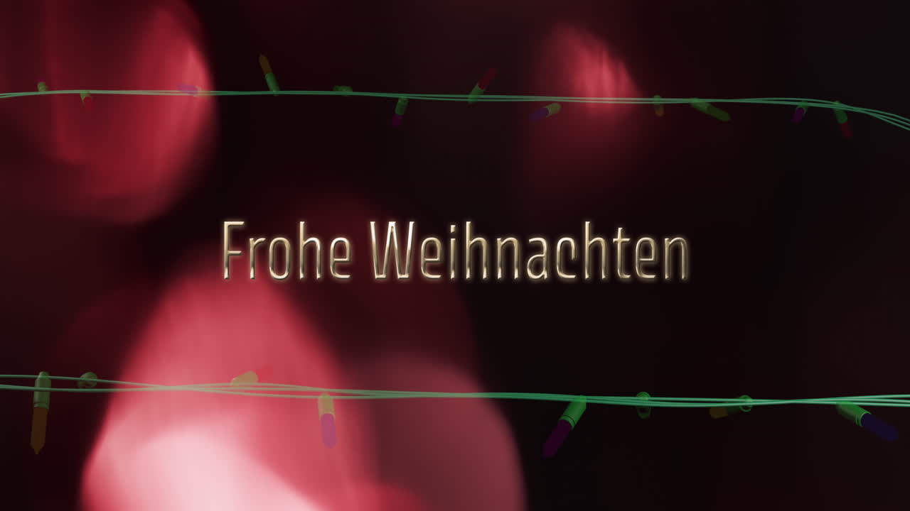 Animation von Frohe Weihnachten Text und Lichterketten-Hintergrund