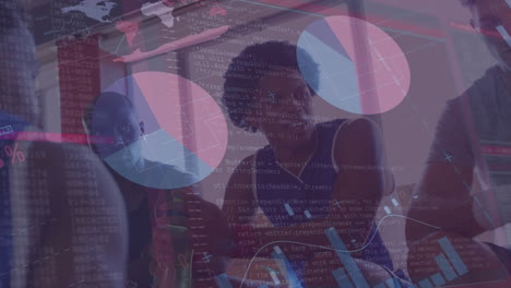 animation of data processing over diverse sports people talking