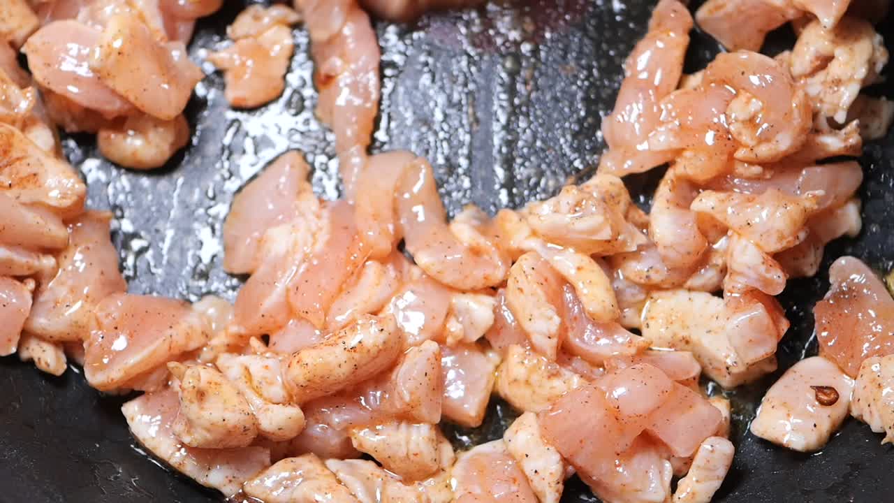 Cooking Chopped Chicken in a Pan