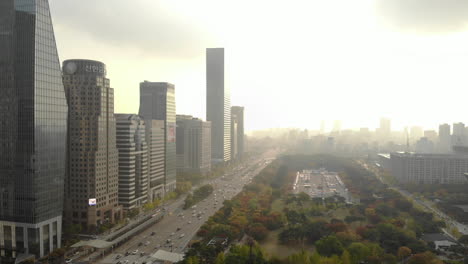 Aerial-Korea-Seoul,-South-Korea,-Seoul-Tower-Modern-Building-and-Architecture