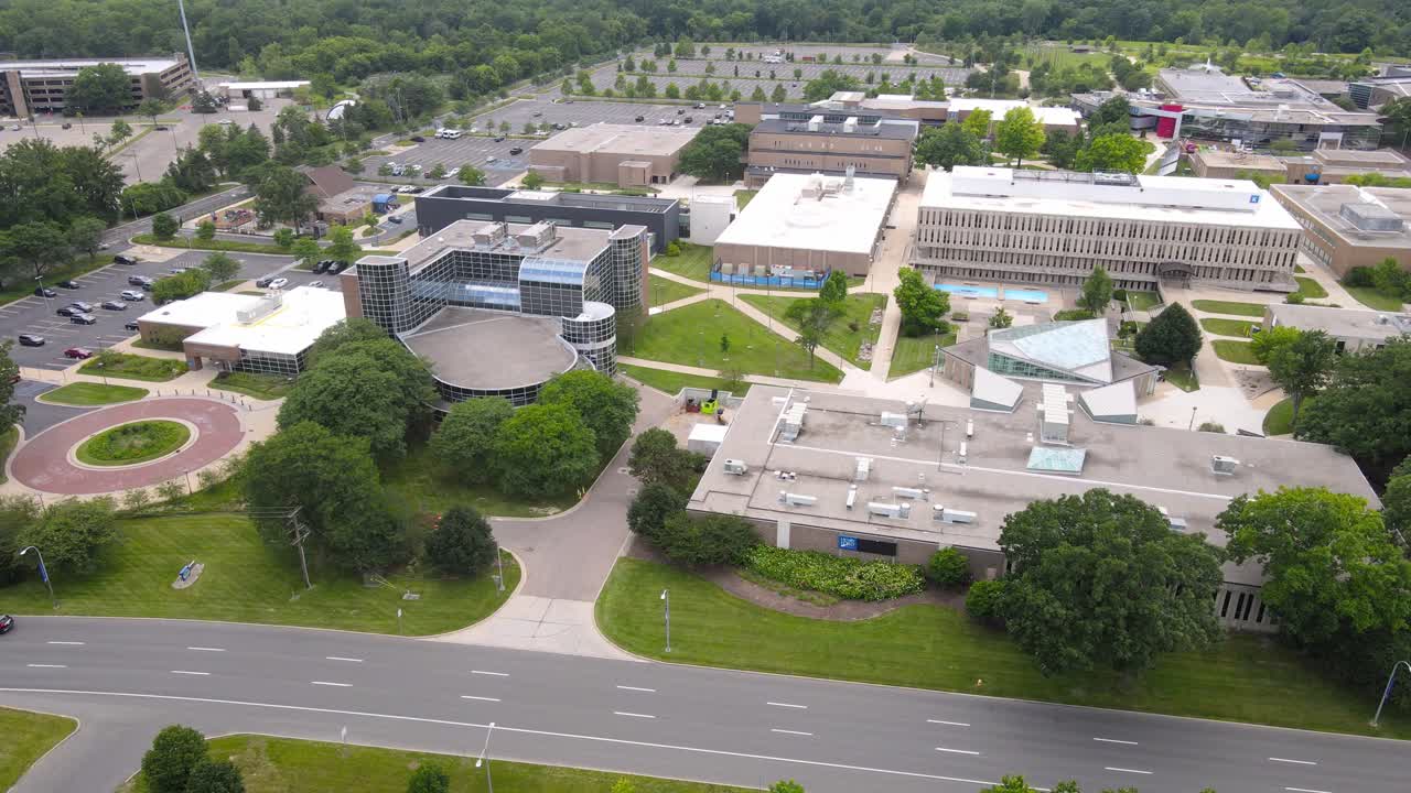 Henry Ford College campus with Reuther Liberal Arts Building and Hammond Planetarium