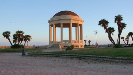 Architecture-near-the-Sea:-White-Stone-Gazebo-in-Livorno-Near-the-Coastline,-Tuscany---Italy