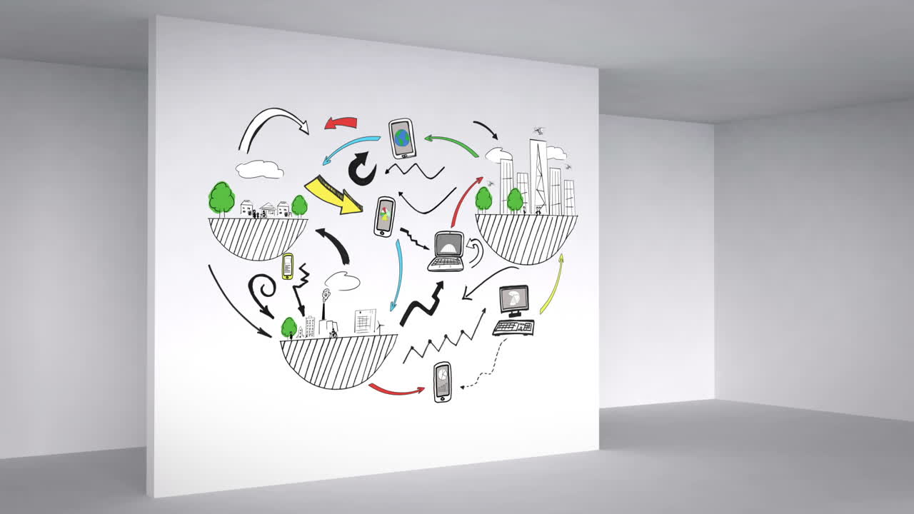 Colored animation showing 3d room and global influences