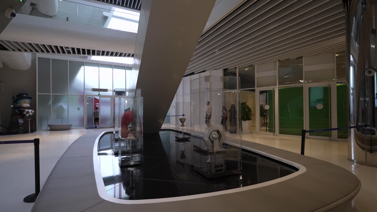 Interior of a modern building with an art installation