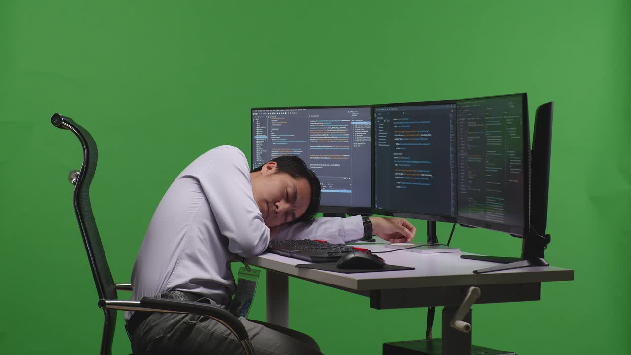 Tired Programmer Sleeping at Desk