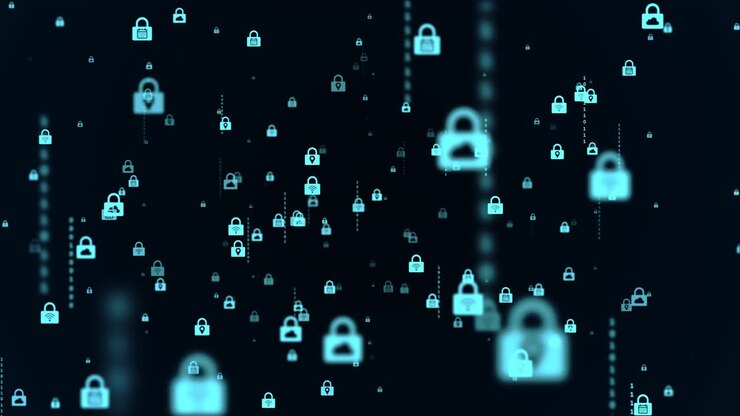 4k cyber security of digital data network protection lock icon zoom loop animation highspeed