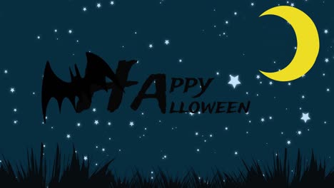 animation of happy halloween text over spider web