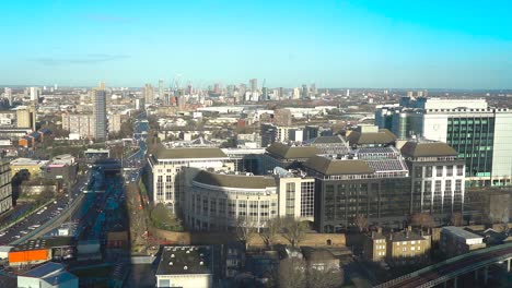 panoramic cityscape view over the london docklands area