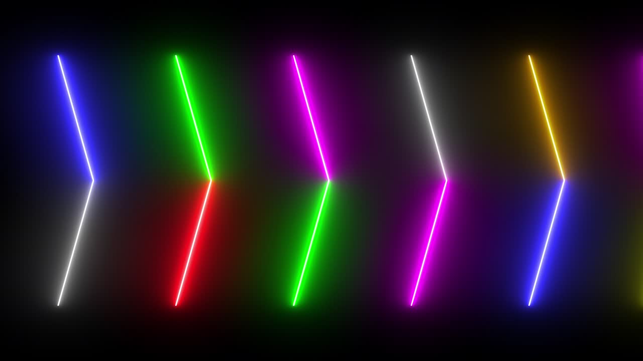 colorido abstracto movimiento borroso de línea de neón llamarada brillante parpadeante cabeza de flecha bucle de animación moviéndose al azar en un fondo negro.