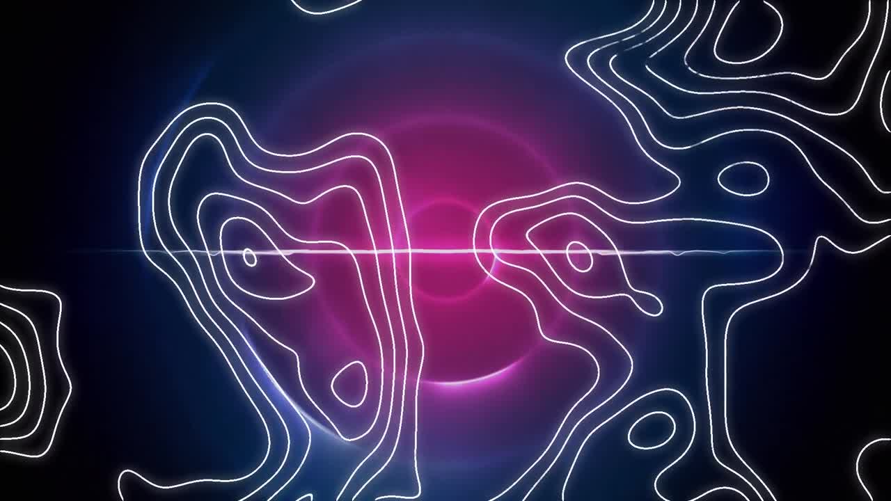 animación de líneas blancas en movimiento sobre círculos azules y púrpuras