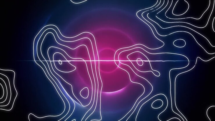 Animation of moving white lines over blue and purple circles