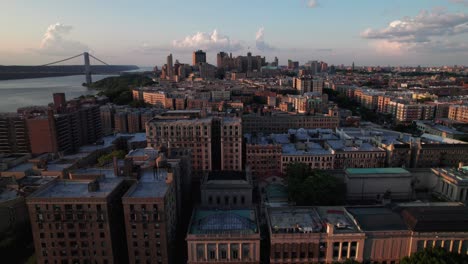 classic apartment buildings in new york city, smooth summer aerial clip, 4k