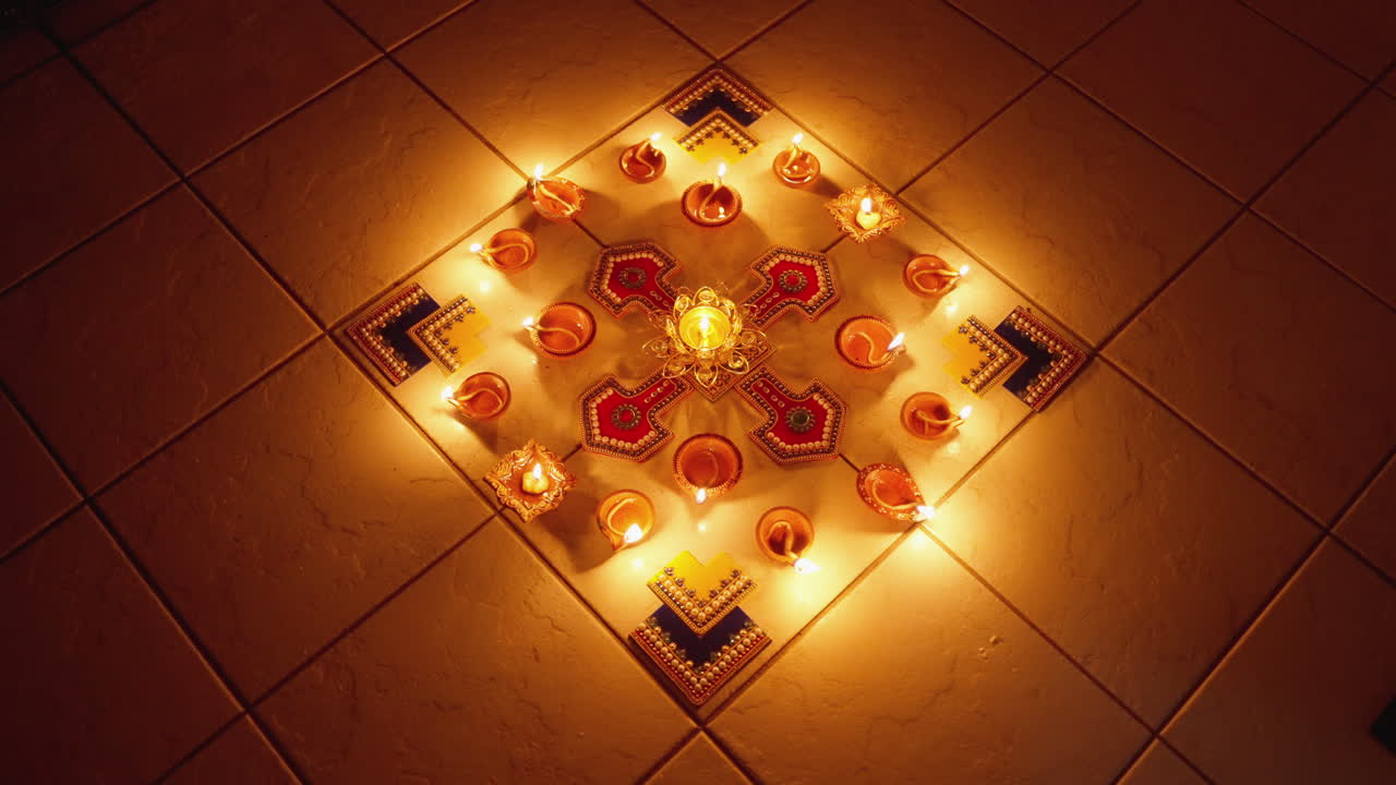 Oil lamps and candles for Diwali festival in Bangalore, India. Warm glow