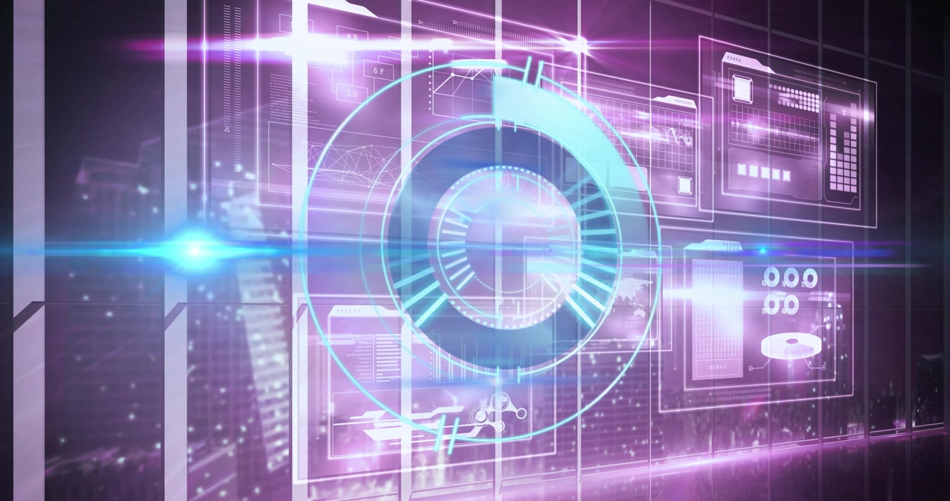 Futuristic Digital Interface with Rotating HUD Elements