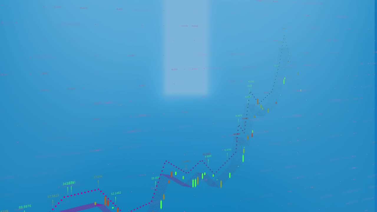 파란색 배경에 대한 금융 데이터 처리의 애니메이션
