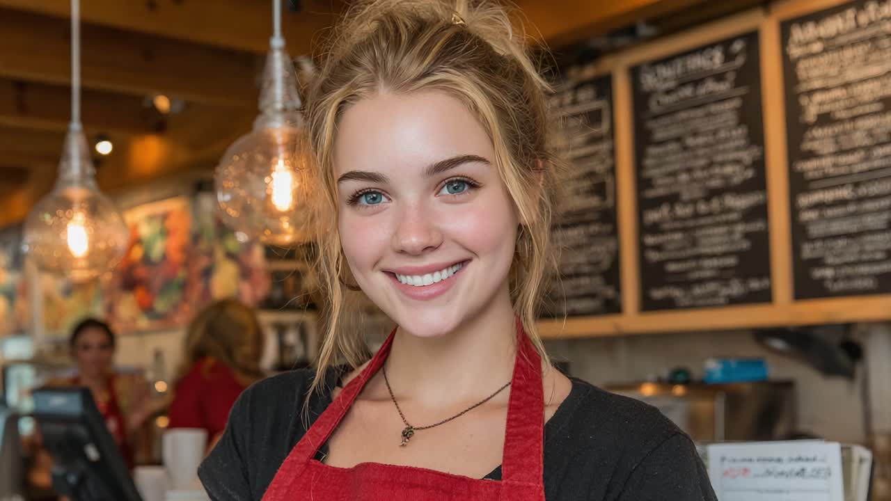 Un barista sorridente e cordiale accoglie i clienti, dimostrando passione per il caffè e offrendo un servizio eccezionale in un'atmosfera accogliente da bar