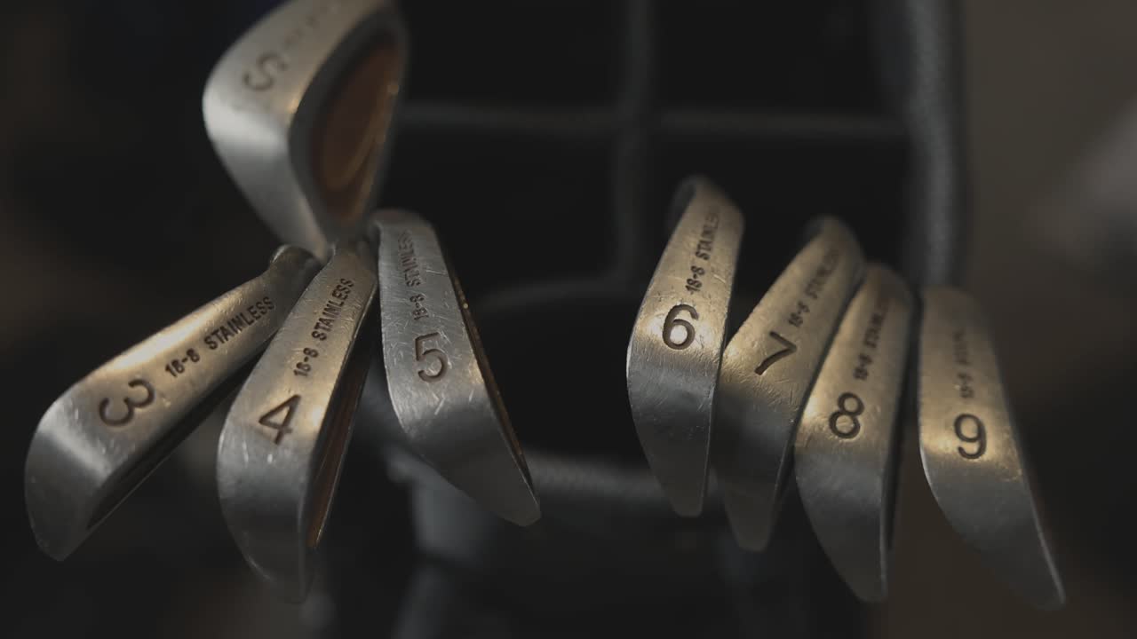 Close-up of a Set of Vintage Golf Irons
