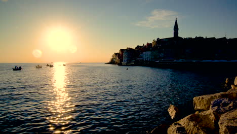 sunset at rovinj, croatia in panoramic view