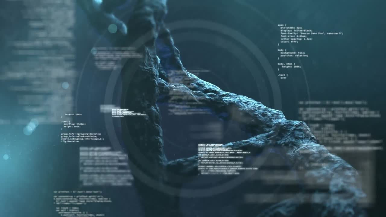Animation of data processing and dna strand over scope scanning