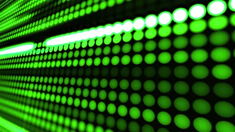 Rows-of-green-led-light-diodes-glowing-and-darkening-on-blakc-background