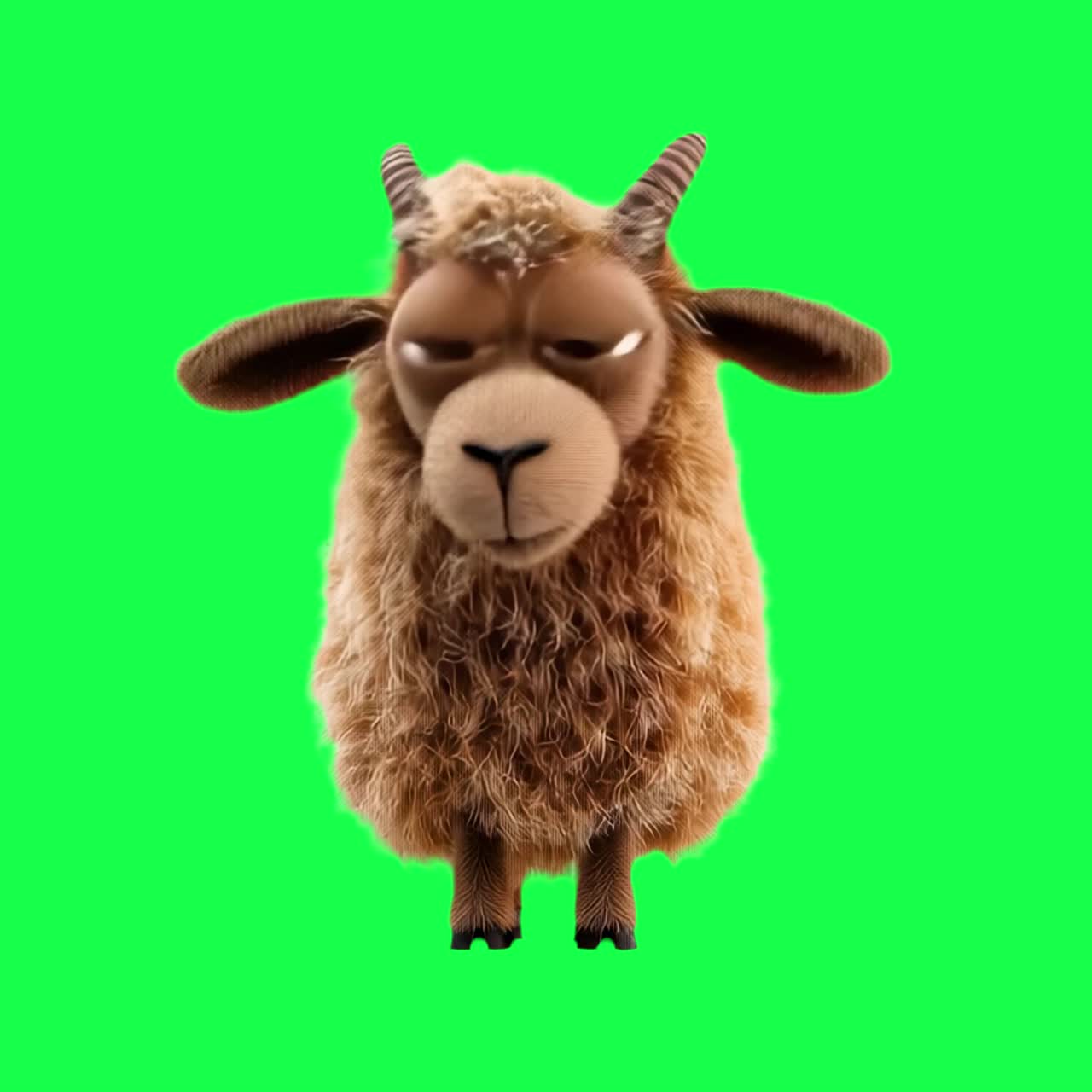 Cute fluffy cartoon goat character animation, transparent 4K video, green screen