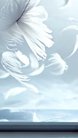 a white phone with a pile of white feathers surrounding it. the feathers are scattered all over the phone, creating a sense of chaos and disarray. the scene evokes a feeling of messiness and disorder