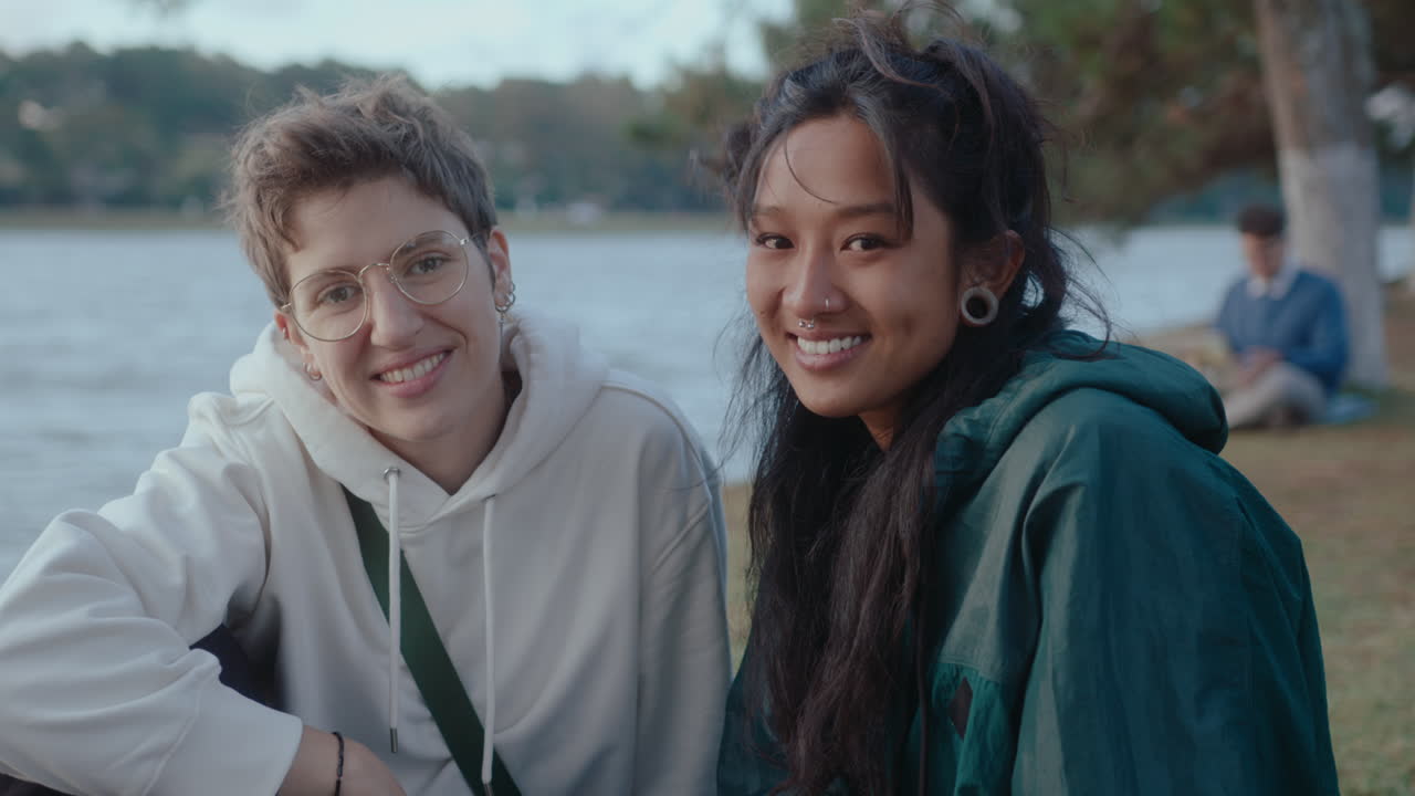 Cheerful Girls Smiling on Camera in the Park