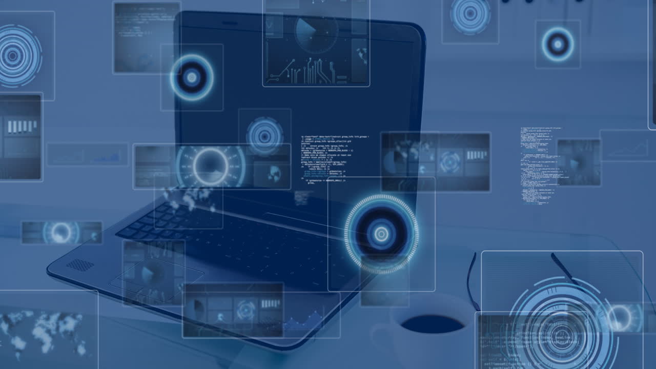 Animation of data processing over laptop