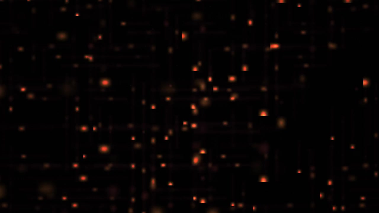 Abstract Glowing Orange Particles Moving on Dark Background