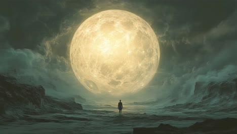 giant moon over a frozen landscape