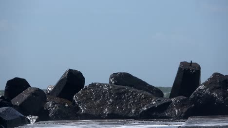 dyke protection with concrete groins, breakers, north sea, denmark, 4k