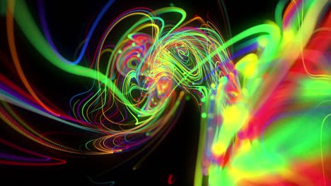 abstract background flow of glow lines or light streaks. running lights particles form in 3d space glowing beautiful curved lines like ball of wires burning with neon light. beautiful creative bg.