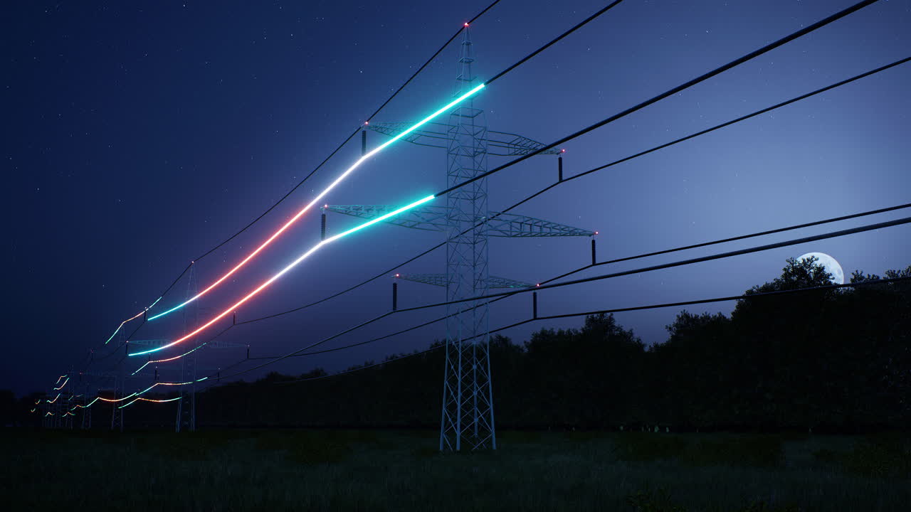 에너지가 전력 기둥 전선을 통해 이동합니다.