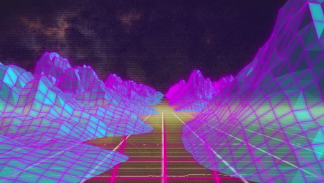 animación de montañas sobre una cuadrícula sobre un fondo oscuro