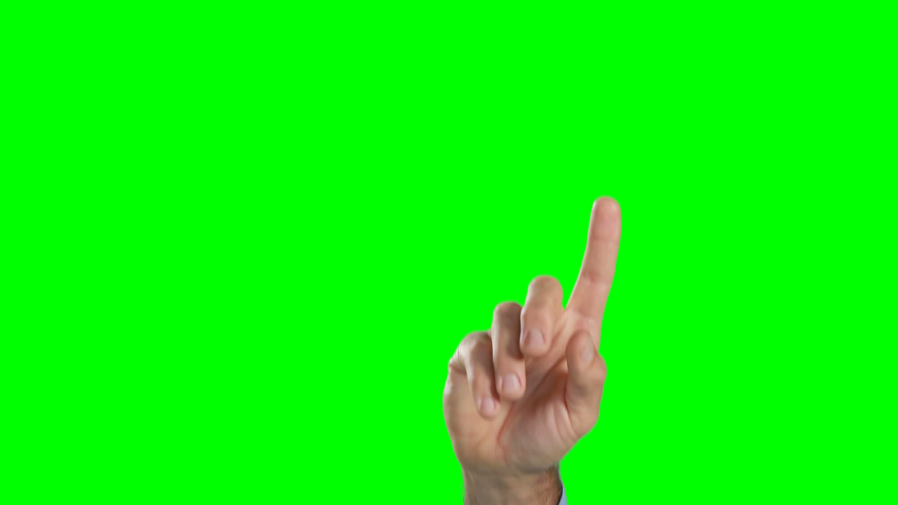 미래의 디지털 화면을 사용하여 손의 클로즈업