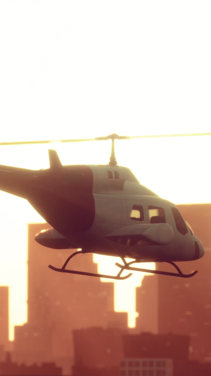 helicóptero de silueta en el fondo de la ciudad