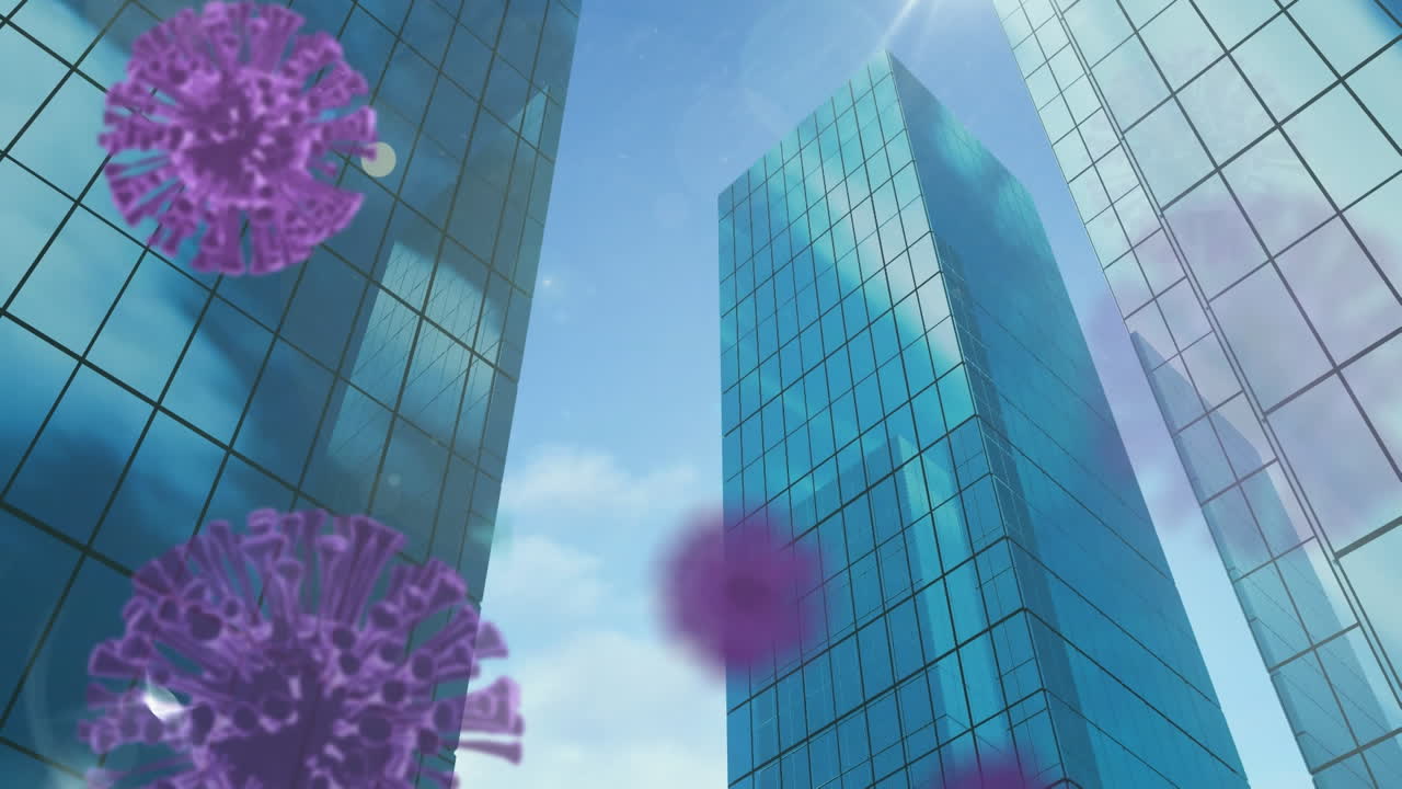 animación de la propagación de células de coronavirus covid19 en la ciudad moderna