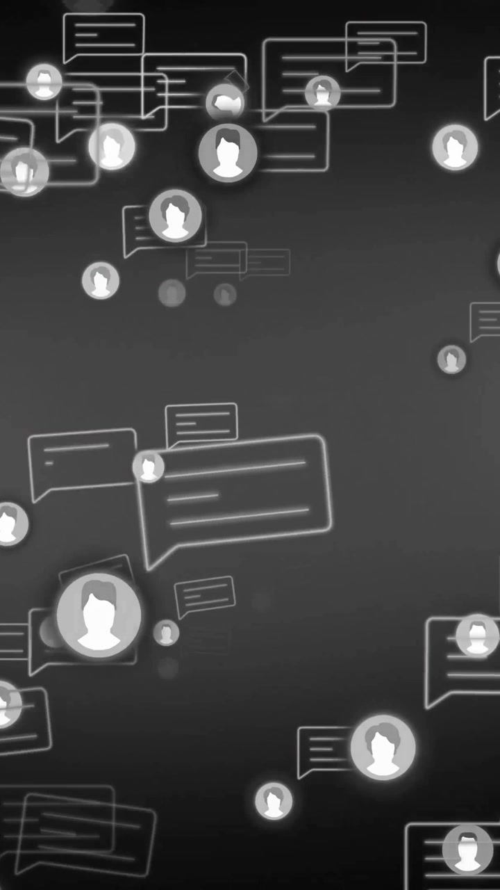 Animation of icons with speech bubbles on black background